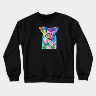 Pig with flowers in her hair Crewneck Sweatshirt